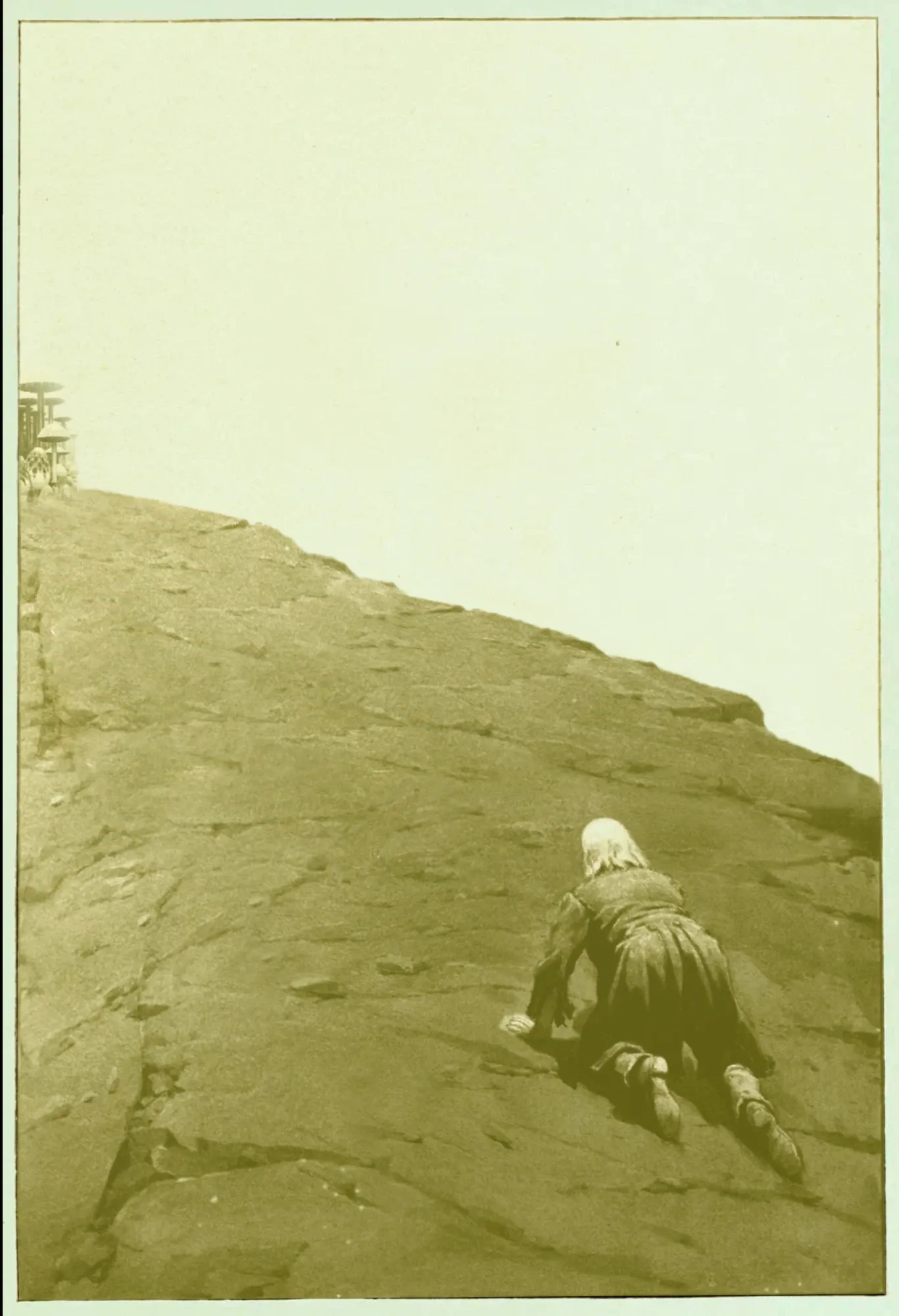Ilustración de un hombre escalando una ladera rocosa, de la línea de espumantes de Antropo Wines